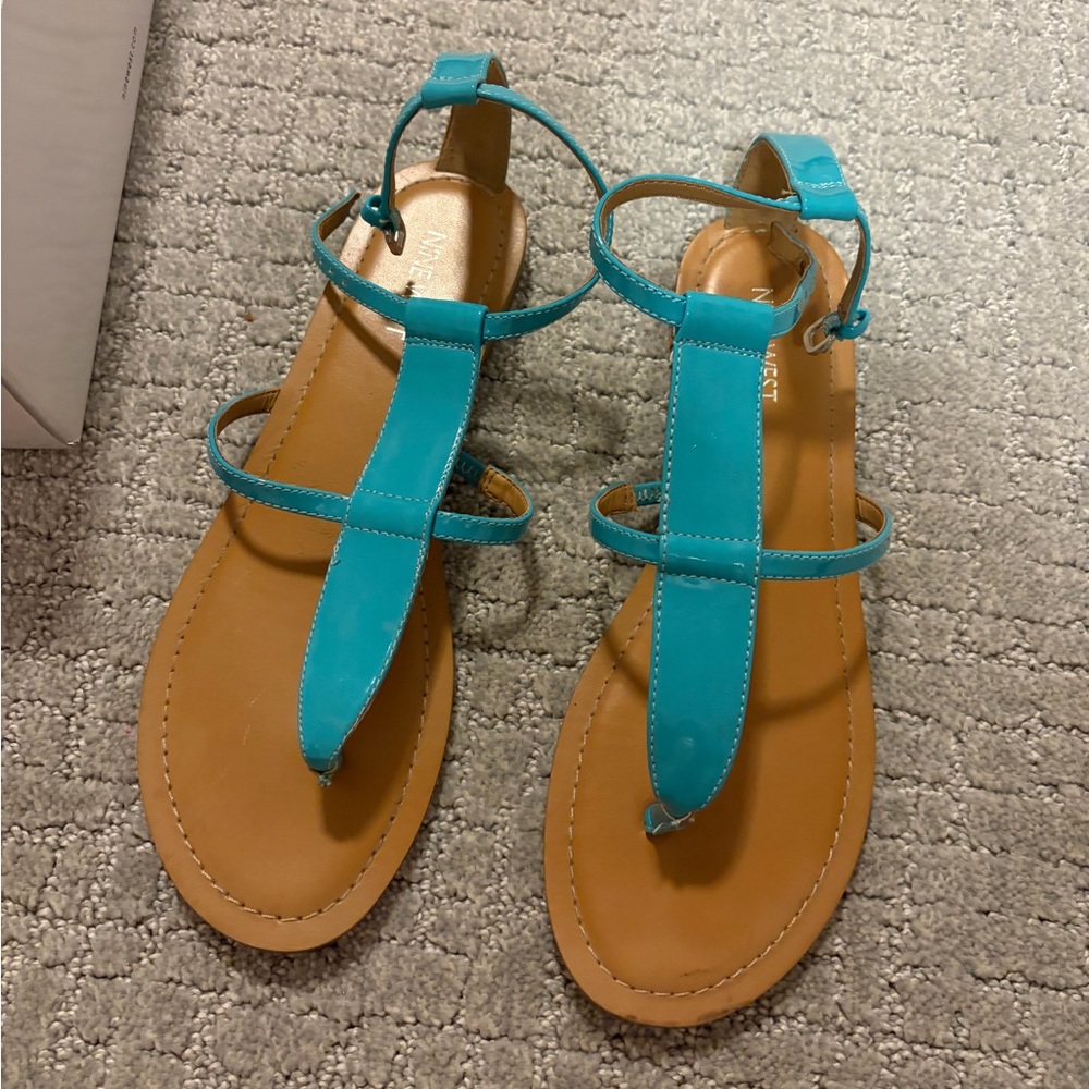 Nine West Turquoise T‑Strap Sandals